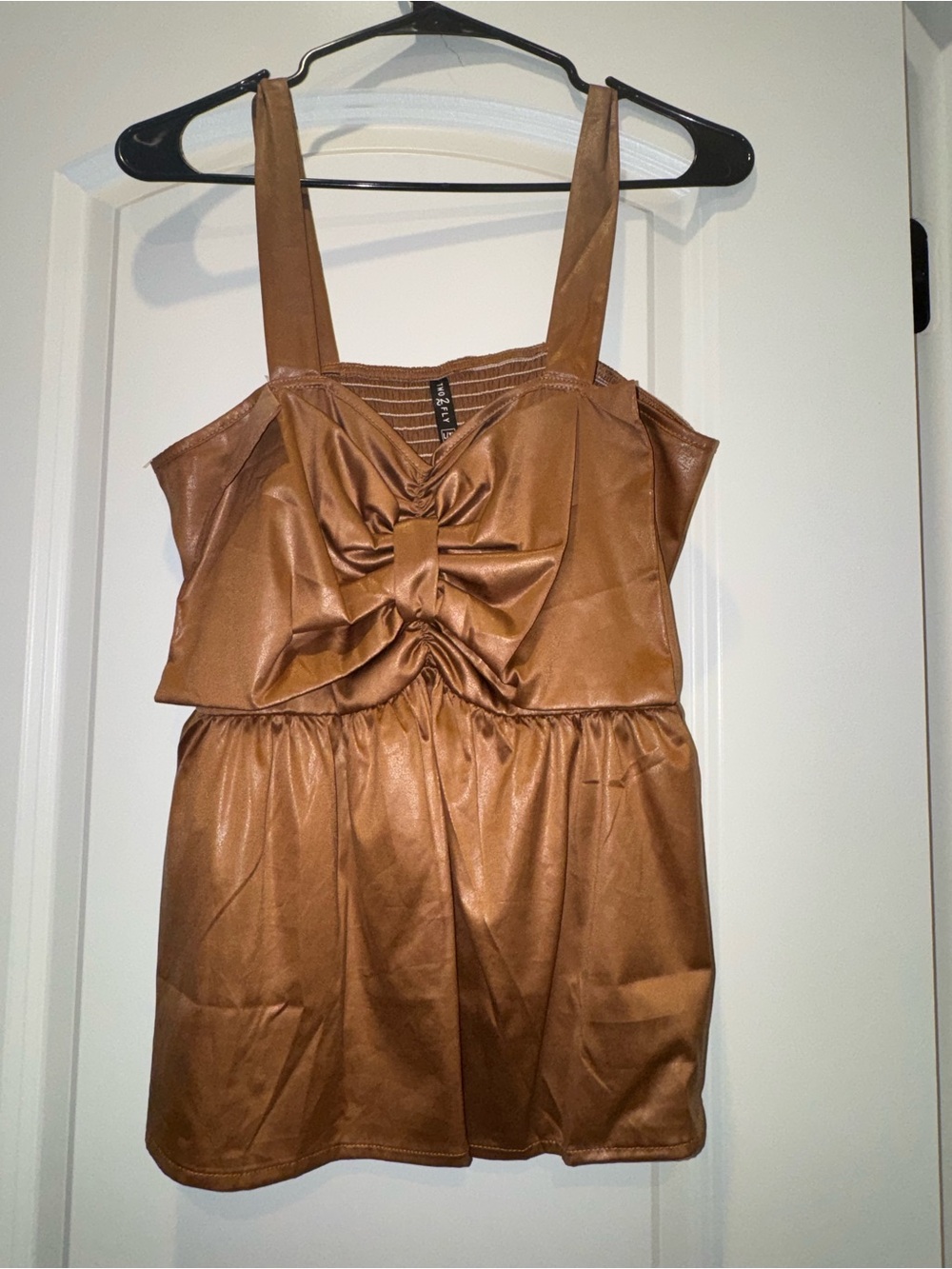 Brown Faux-Leather Babydoll Tank